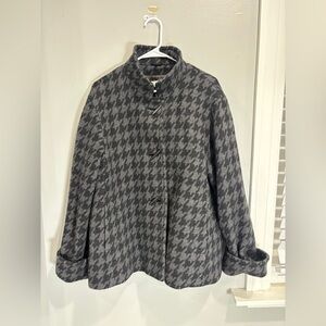 Cinzia Rocca Due Womens Wool Pea Coat Toggle Up Houndstooth Gray Black US 10